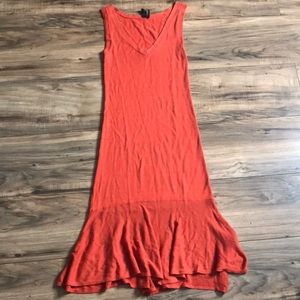 Guess by Marciano orange midi knitted v neck ruffles mermaid dress size XS